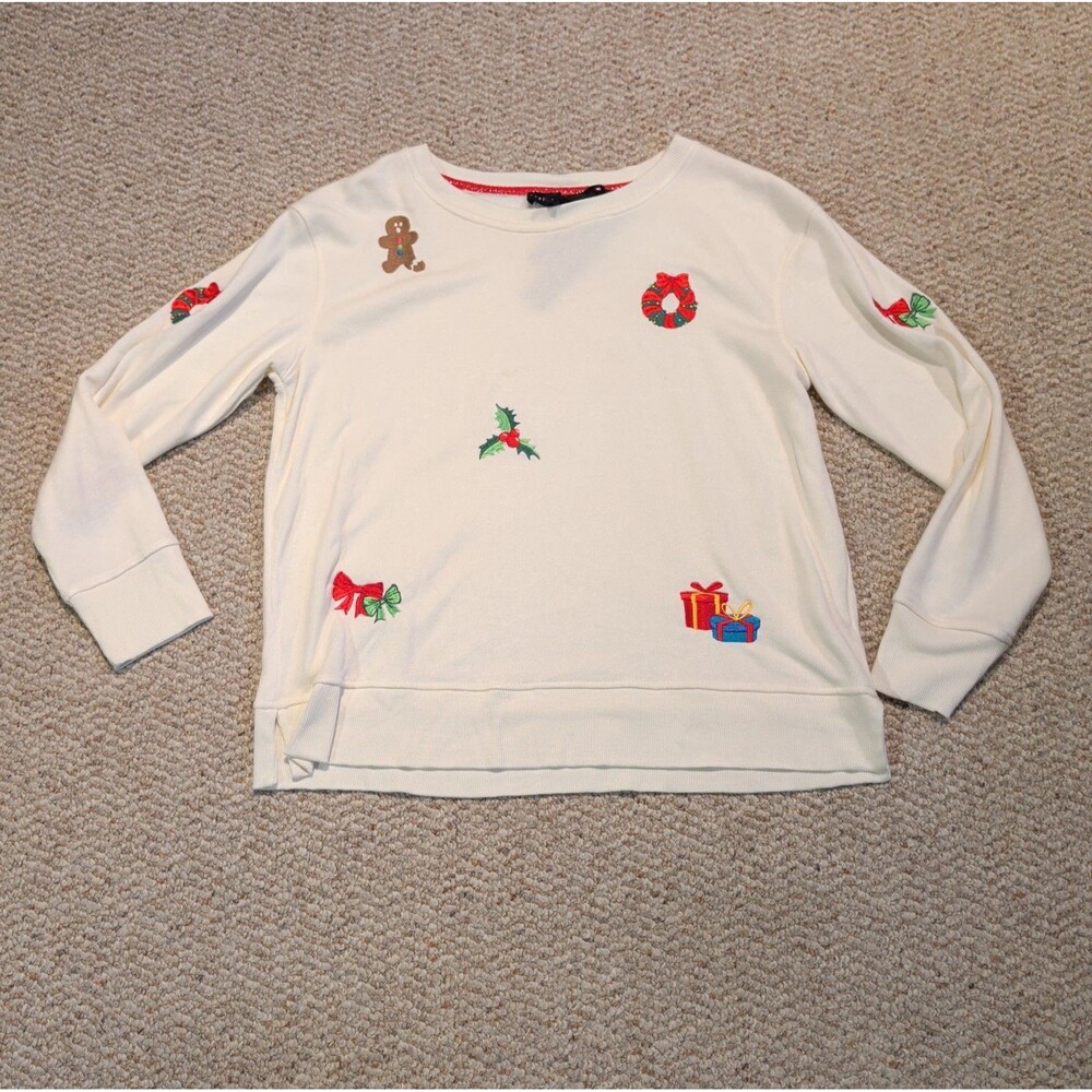 Jane & Delancey Christmas Holiday Sweater Womens S White Embroidered Festive